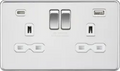 ml Polished chrome 13A 2G SP Switched Socket with Dual USB A+C (5V DC 4.0A shared) - Polished Chrome with White Insert - ml Polished chrome 13A 2G SP Switched Socket with Dual USB A+C (5V DC 4.0A shared) - Polished Chrome with White Insert