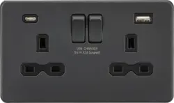 ml antricate 13A 2G SP Switched Socket with Dual USB A+C (5V DC 4.0A shared) - Anthracite with Black Insert - ml antricate 13A 2G SP Switched Socket with Dual USB A+C (5V DC 4.0A shared) - Anthracite with Black Insert