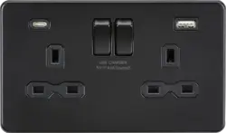 ml matt black 13A 2G SP Switched Socket with Dual USB A+C (5V DC 4.0A shared) - Matt Black with Black Insert - ml matt black 13A 2G SP Switched Socket with Dual USB A+C (5V DC 4.0A shared) - Matt Black with Black Insert
