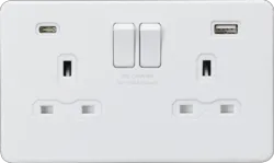 ml matt white 13A 2G SP Switched Socket with Dual USB A+C (5V DC 4.0A shared) - Matt White with White Insert - Electrical ml matt white 13A 2G SP Switched Socket with Dual USB A+C (5V DC 4.0A shared) - Matt White with White Insert Electrical