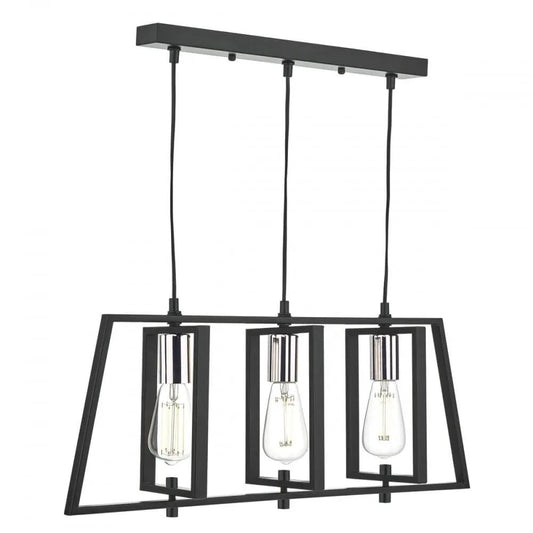 dar lighting Där Lighting Group, Dar DAX0350 Dax 3 Light Bar Pendant Black/ Chrome - dar lighting Där Lighting Group, Dar DAX0350 Dax 3 Light Bar Pendant Black/ Chrome