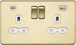 ML Polished Brass 13A 2G SP Switched Socket with Dual USB A+C (5V DC 4.0A shared) - Polished Brass with White Insert - ML Polished Brass 13A 2G SP Switched Socket with Dual USB A+C (5V DC 4.0A shared) - Polished Brass with White Insert