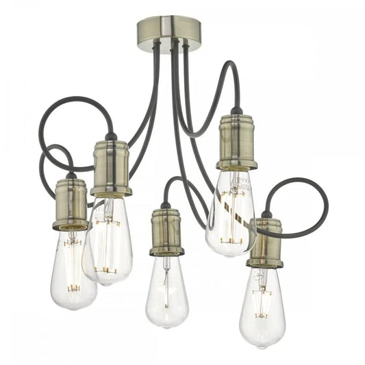 dar lighting Där Lighting Group, Dar ALZ5475 Alzbet 5 Light Semi Flush Antique Brass Black - dar lighting Där Lighting Group, Dar ALZ5475 Alzbet 5 Light Semi Flush Antique Brass Black
