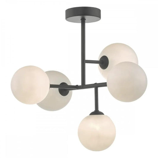 dar lighting Där Lighting Group Dar EUA5422 Euan 5 Light Semi Flush Black Opal Glass - dar lighting Där Lighting Group Dar EUA5422 Euan 5 Light Semi Flush Black Opal Glass