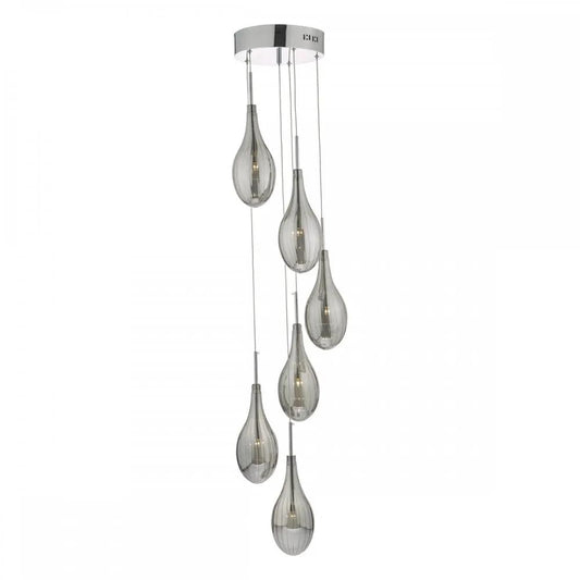 dar lighting Där Lighting Group, Dar SET6410 Seta 6 Light Cluster Pendant Smoked Polished Chrome - dar lighting Där Lighting Group, Dar SET6410 Seta 6 Light Cluster Pendant Smoked Polished Chrome