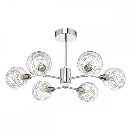 dar lighting Där Lighting Group Dar TYK6450 Tyka 6 Light Semi Flush Polished Chrome Glass - dar lighting Där Lighting Group Dar TYK6450 Tyka 6 Light Semi Flush Polished Chrome Glass
