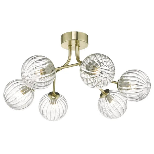 dar lighting Där Lighting Group, Dar YIS6435 Yiska 6 Light Semi Flush Gold Glass - dar lighting Där Lighting Group, Dar YIS6435 Yiska 6 Light Semi Flush Gold Glass