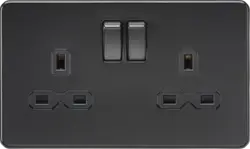 ml matt black 13A 2G DP Switched Socket with Twin Earths - Matt Black with Black insert - ml matt black 13A 2G DP Switched Socket with Twin Earths - Matt Black with Black insert