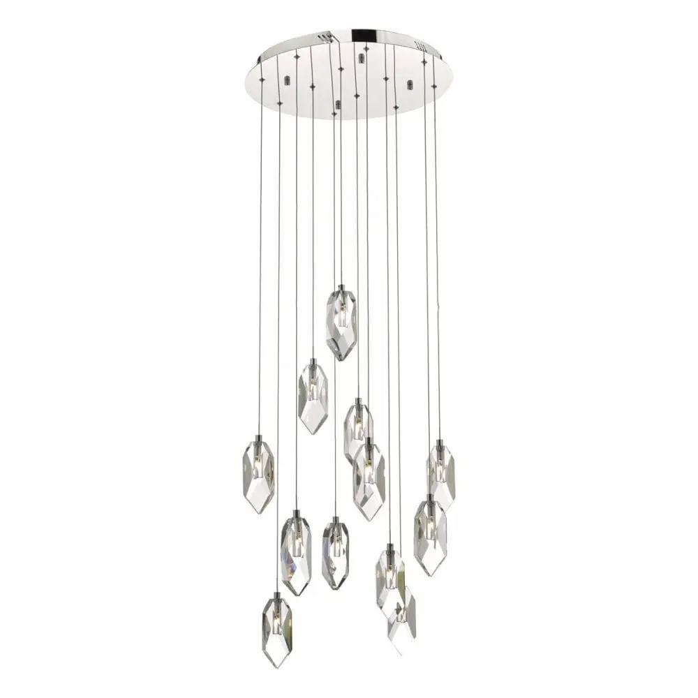dar lighting Där Lighting Group, Dar CRY1250 Crystal 12 Light Cluster Pendant Polished Chrome Crystal - dar lighting Där Lighting Group, Dar CRY1250 Crystal 12 Light Cluster Pendant Polished Chrome Crystal