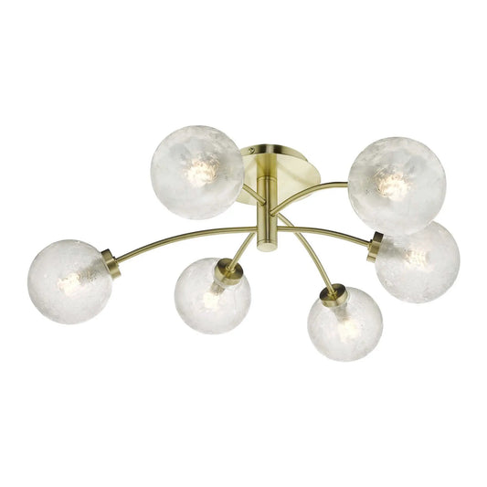 dar lighting Där Lighting Group, Dar AVA6441 Avari 6 Light Semi Flush Satin Brass And Clear Frosted Glass - dar lighting Där Lighting Group, Dar AVA6441 Avari 6 Light Semi Flush Satin Brass And Clear Frosted Glass
