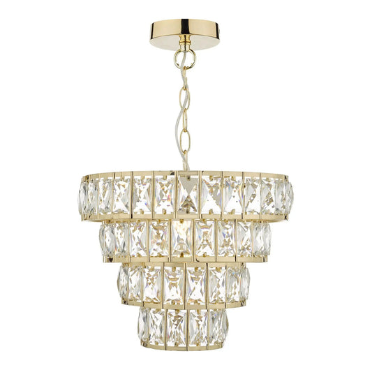 dar lighting Där Lighting Group, Dar CER0135 Cerys 1 Light 4 Tier Pendant Crystal And Gold (S) - dar lighting Där Lighting Group, Dar CER0135 Cerys 1 Light 4 Tier Pendant Crystal And Gold (S)