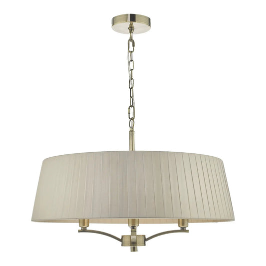 dar lighting Där Lighting Group Dar CRI0429 Cristin 4 Light Pendant Antique Brass With Taupe Ribbon Shade - dar lighting Där Lighting Group Dar CRI0429 Cristin 4 Light Pendant Antique Brass With Taupe Ribbon Shade