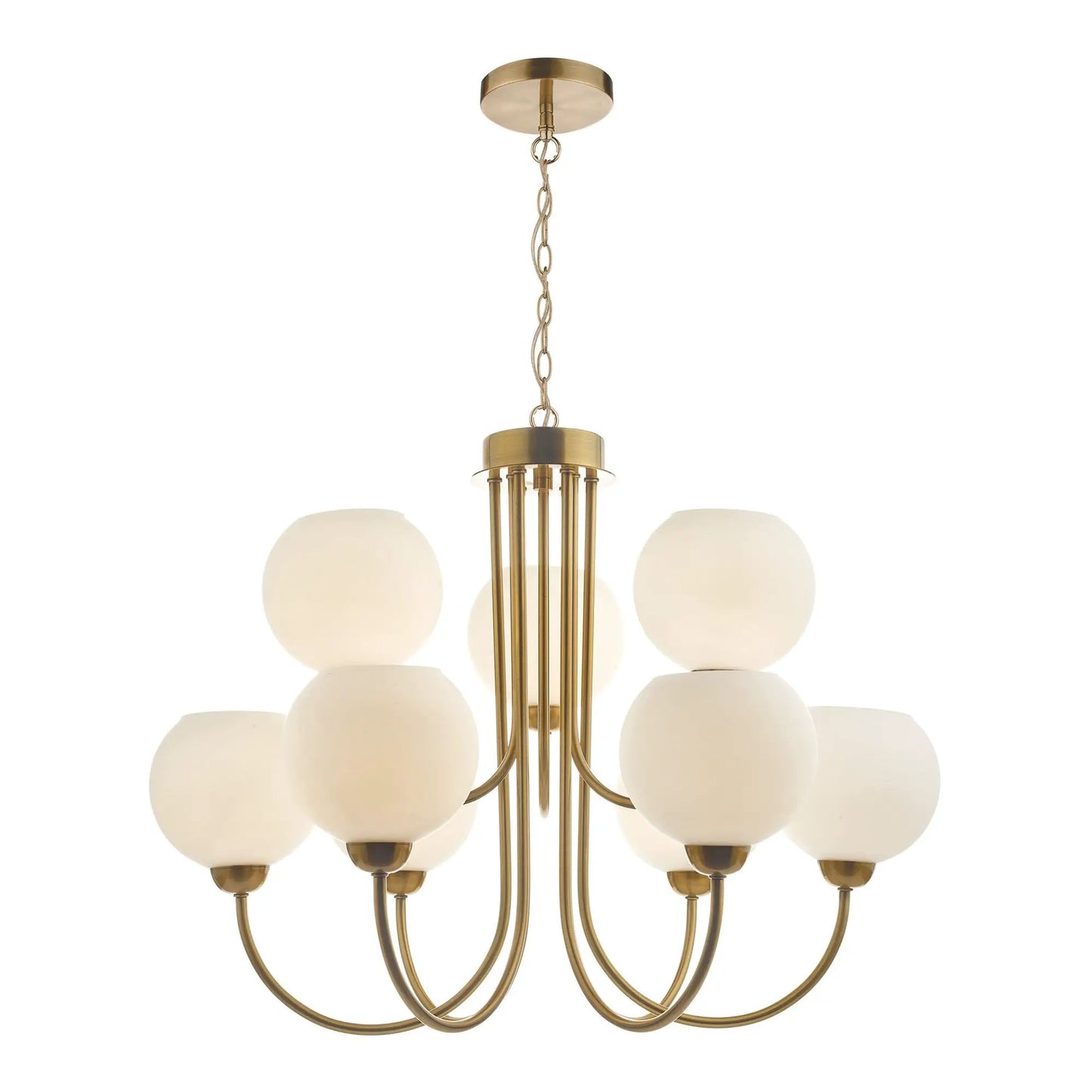 dar lighting Där Lighting Group Dar IND1335 Indra 9 Light Pendant Natural Brass With Opal Glass - dar lighting Där Lighting Group Dar IND1335 Indra 9 Light Pendant Natural Brass With Opal Glass