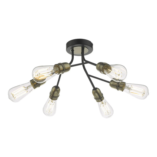 dar lighting Där Lighting Group, Dar REM0654 Remy 6 Light Semi Flush Black And Antique Brass - dar lighting Där Lighting Group, Dar REM0654 Remy 6 Light Semi Flush Black And Antique Brass