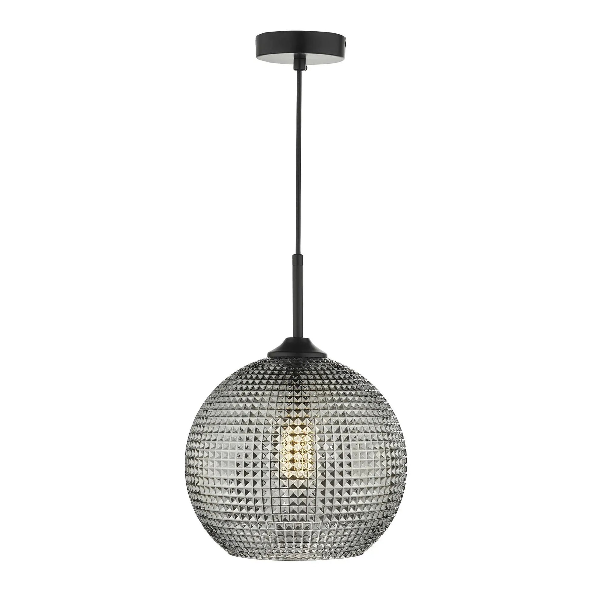 dar lighting Där Lighting Group, Dar SOR0110 Soren 1 Light Pendant Black And Smoked Textured Glass - dar lighting Där Lighting Group, Dar SOR0110 Soren 1 Light Pendant Black And Smoked Textured Glass