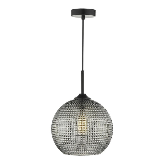 dar lighting Där Lighting Group, Dar SOR0110 Soren 1 Light Pendant Black And Smoked Textured Glass - dar lighting Där Lighting Group, Dar SOR0110 Soren 1 Light Pendant Black And Smoked Textured Glass