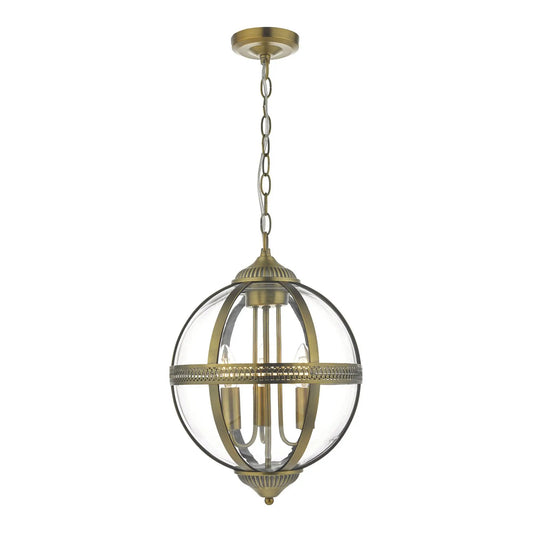 dar lighting Där Lighting Group, Dar VAN0375 Vanessa 3 Light Pendant Antique Brass And Clear - dar lighting Där Lighting Group, Dar VAN0375 Vanessa 3 Light Pendant Antique Brass And Clear