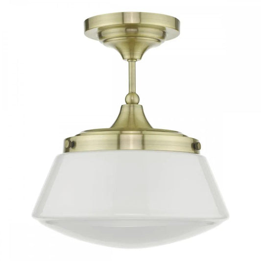 dar lighting Där Lighting Group, Dar CAD0175 Caden Bathroom Semi Flush Antique Brass Opal Glass - dar lighting Där Lighting Group, Dar CAD0175 Caden Bathroom Semi Flush Antique Brass Opal Glass