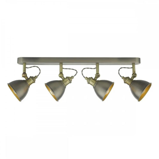 dar lighting Där Lighting Group Dar GOV8461 Governor 4 Light Bar Spotlight Antique Chrome Antique Brass - dar lighting Där Lighting Group Dar GOV8461 Governor 4 Light Bar Spotlight Antique Chrome Antique Brass