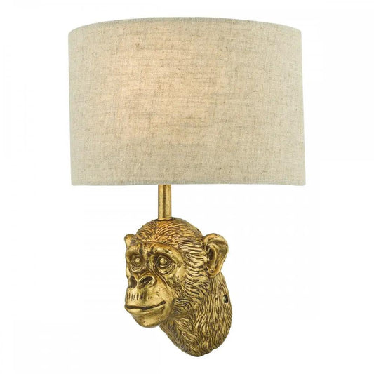 dar lighting Där Lighting Group, Dar RAU0735 Raul Monkey Wall Light Gold With Natural Linen Shade - dar lighting Där Lighting Group, Dar RAU0735 Raul Monkey Wall Light Gold With Natural Linen Shade