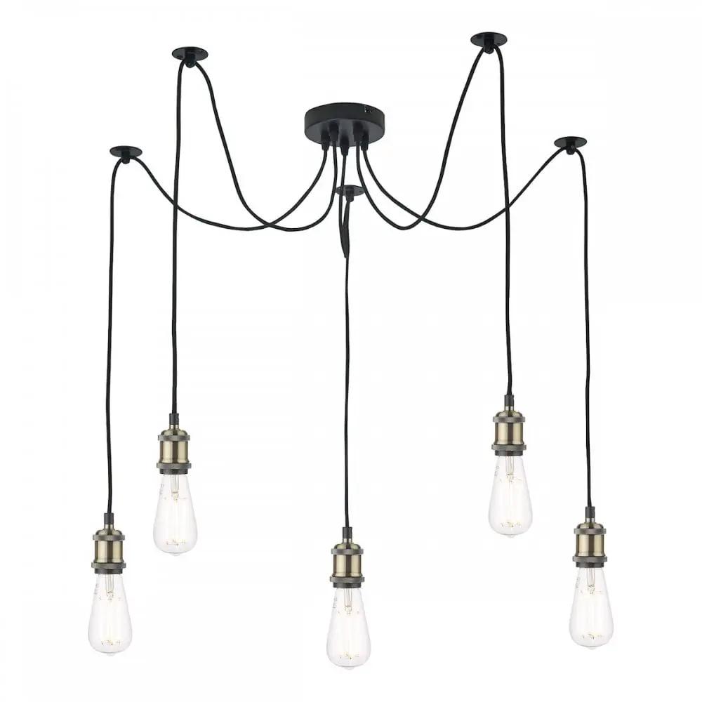dar lighting Där Lighting Group, Dar WAC0575 Waco 5 Light Pendant Antique Brass Matt Black - dar lighting Där Lighting Group, Dar WAC0575 Waco 5 Light Pendant Antique Brass Matt Black
