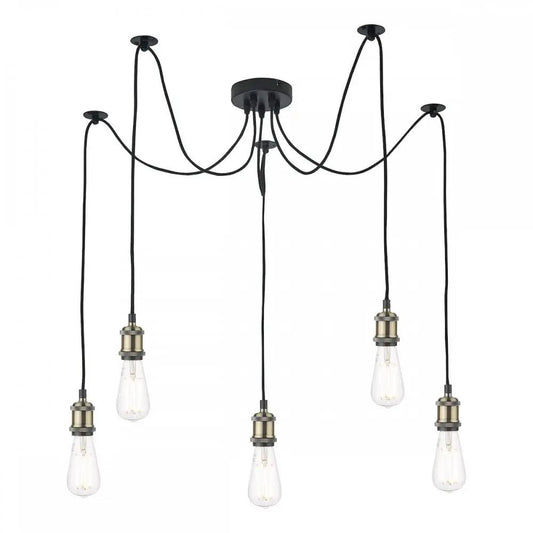 dar lighting Där Lighting Group, Dar WAC0575 Waco 5 Light Pendant Antique Brass Matt Black - dar lighting Där Lighting Group, Dar WAC0575 Waco 5 Light Pendant Antique Brass Matt Black