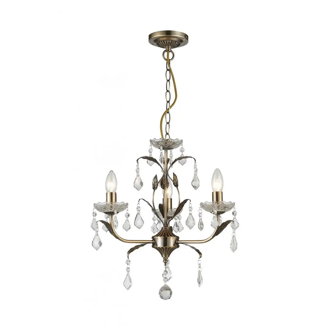 impex Impex Lighting CF1706/03/AB Evon 3 Light Chandelier Antique Brass - impex Impex Lighting CF1706/03/AB Evon 3 Light Chandelier Antique Brass