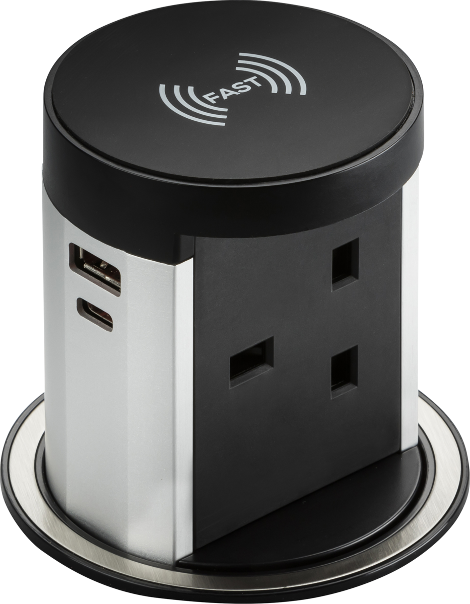 pop up 13A Pop up Socket with 10W Wireless Charger and Dual USB A+C (12V DC 1.5A) Max. 30W - pop up 13A Pop up Socket with 10W Wireless Charger and Dual USB A+C (12V DC 1.5A) Max. 30W