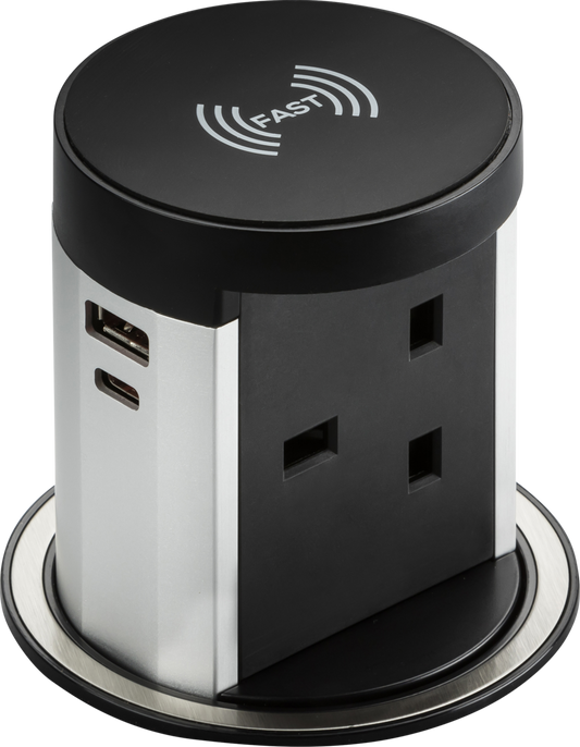 pop up 13A Pop up Socket with 10W Wireless Charger and Dual USB A+C (12V DC 1.5A) Max. 30W - pop up 13A Pop up Socket with 10W Wireless Charger and Dual USB A+C (12V DC 1.5A) Max. 30W