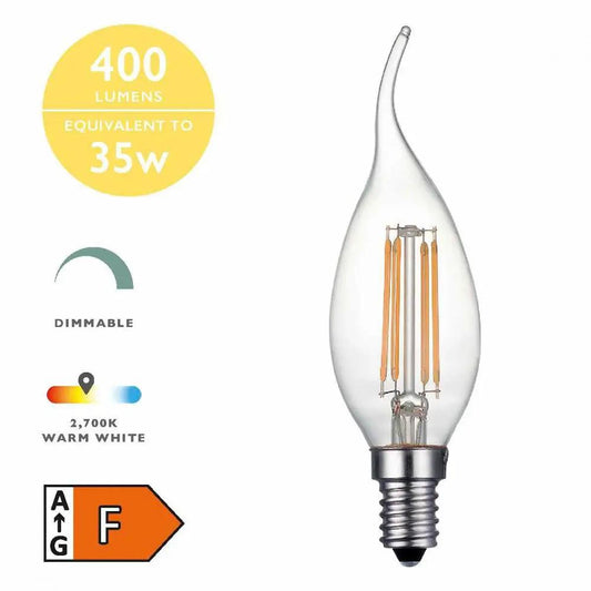 dar lighting Där Lighting Group, BUL-E14-LED-14-I E14 Coup De Vent 4w LED Single Bulb Warm White Dimmable - dar lighting Där Lighting Group, BUL-E14-LED-14-I E14 Coup De Vent 4w LED Single Bulb Warm White Dimmable