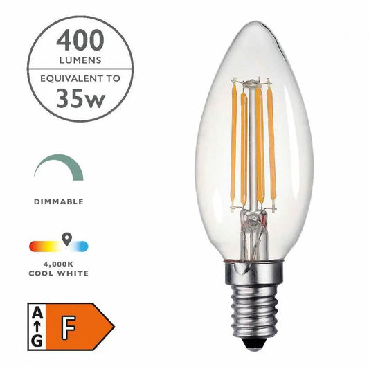dar lighting Där Lighting Group, BUL-E14-LED-18-I E14 Candle 4w LED Single Bulb Cool White Dimmable - dar lighting Där Lighting Group, BUL-E14-LED-18-I E14 Candle 4w LED Single Bulb Cool White Dimmable