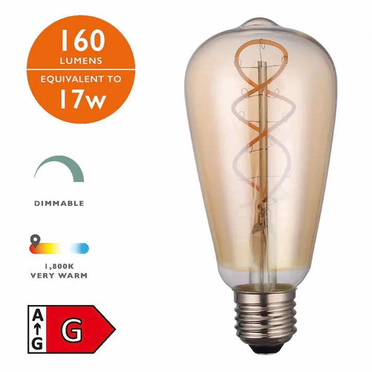 dar lighting Där Lighting Group, BUL-E27-LEDV-2-I E27 Vintage Rustika 4w LED Single Bulb Very Warm Dimmable - dar lighting Där Lighting Group, BUL-E27-LEDV-2-I E27 Vintage Rustika 4w LED Single Bulb Very Warm Dimmable