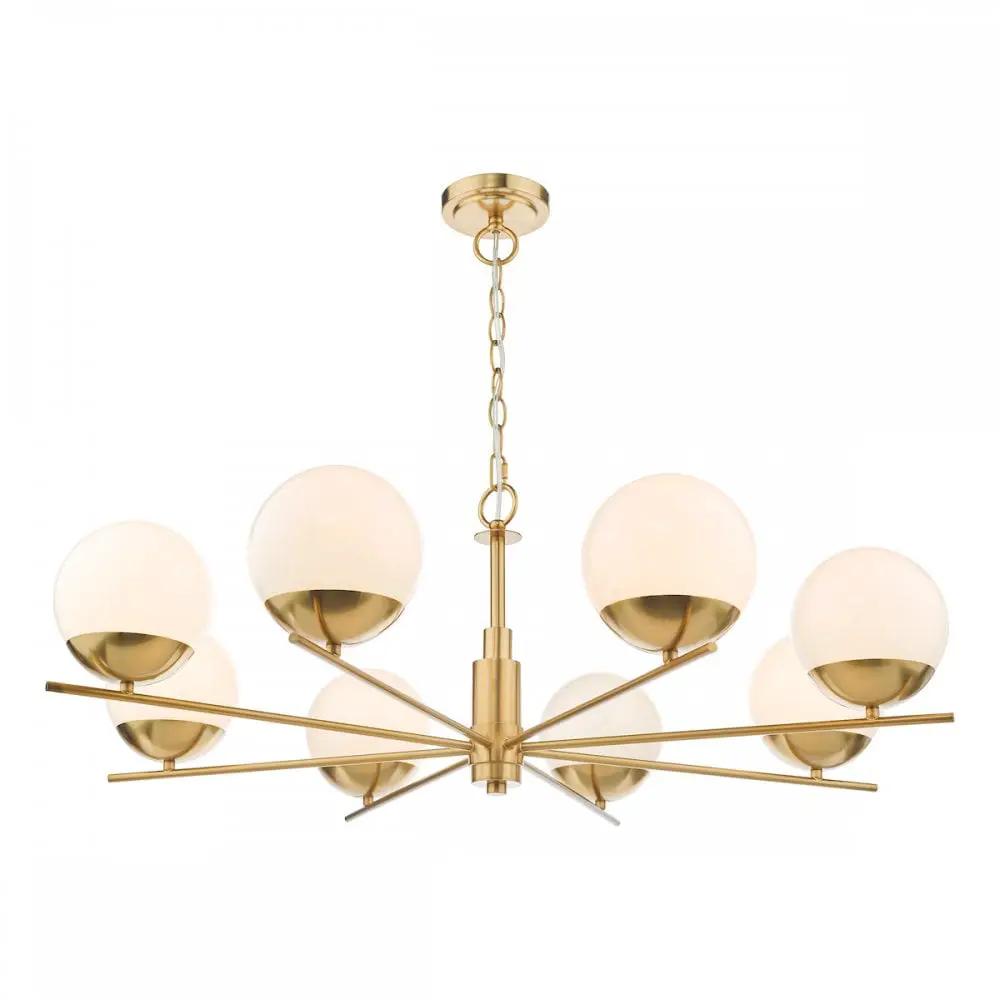 dar lighting Där Lighting Group, BOM0835 Bombazine 8 Light Pendant Natural Brass Opal Glass - dar lighting Där Lighting Group, BOM0835 Bombazine 8 Light Pendant Natural Brass Opal Glass
