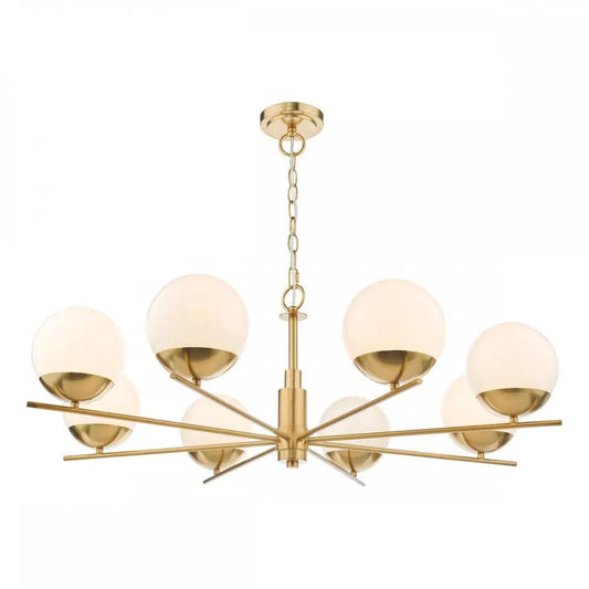 dar lighting Där Lighting Group, BOM0835 Bombazine 8 Light Pendant Natural Brass Opal Glass - dar lighting Där Lighting Group, BOM0835 Bombazine 8 Light Pendant Natural Brass Opal Glass