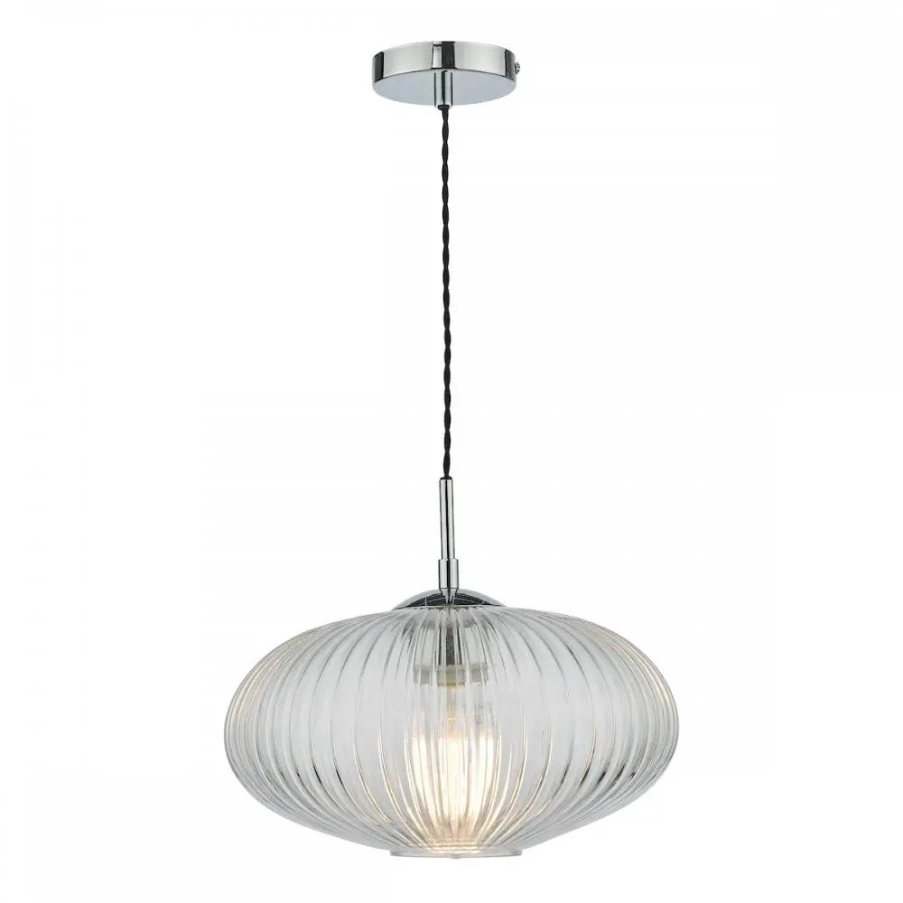 dar lighting Där Lighting Group, EDM0150 Edmond 1 Light Single Pendant Polished Chrome Ribbed Glass - dar lighting Där Lighting Group, EDM0150 Edmond 1 Light Single Pendant Polished Chrome Ribbed Glass