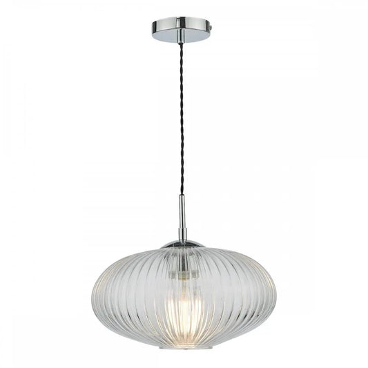 dar lighting Där Lighting Group, EDM0150 Edmond 1 Light Single Pendant Polished Chrome Ribbed Glass - dar lighting Där Lighting Group, EDM0150 Edmond 1 Light Single Pendant Polished Chrome Ribbed Glass