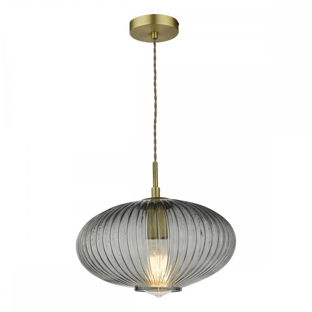 dar lighting Där Lighting Group, EDM0175 Edmond 1 Light Pendant Smoked Glass Antique Brass Detail - dar lighting Där Lighting Group, EDM0175 Edmond 1 Light Pendant Smoked Glass Antique Brass Detail