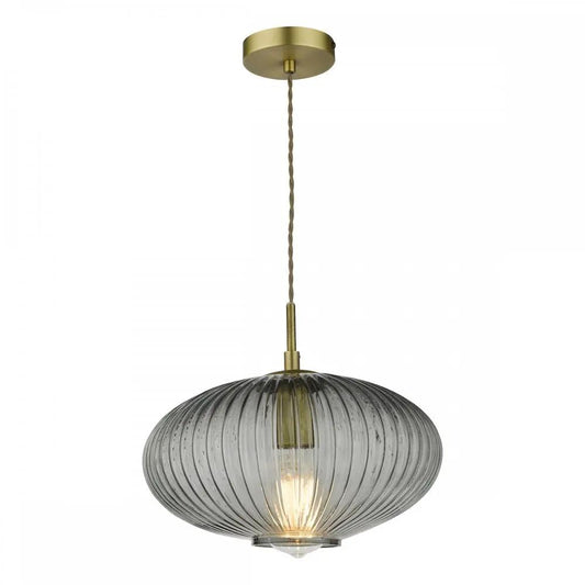 dar lighting Där Lighting Group, EDM0175 Edmond 1 Light Pendant Smoked Glass Antique Brass Detail - dar lighting Där Lighting Group, EDM0175 Edmond 1 Light Pendant Smoked Glass Antique Brass Detail