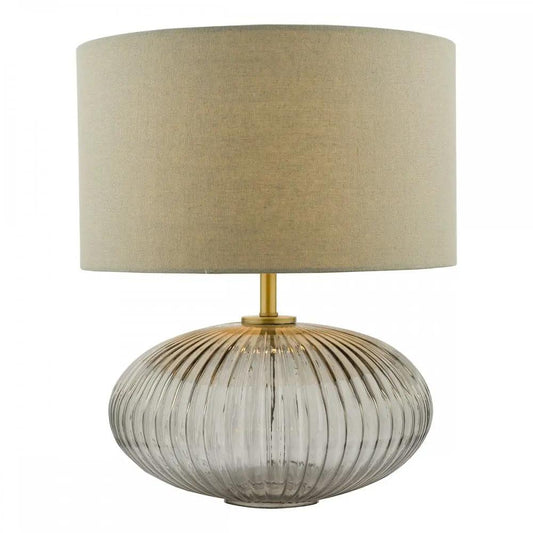 dar lighting Där Lighting Group, EDM4275 Edmond Table Lamp Smoked Glass Antique Brass Detail With Shade - dar lighting Där Lighting Group, EDM4275 Edmond Table Lamp Smoked Glass Antique Brass Detail With Shade