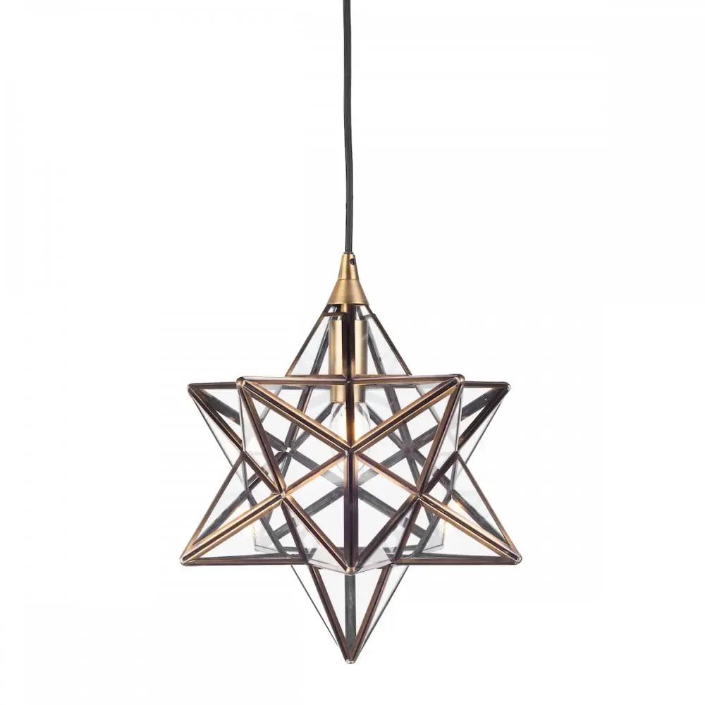 dar lighting Där Lighting Group, ILA0175 ILARIO 1 Light Star Pendant Antique Brass Glass Small - dar lighting Där Lighting Group, ILA0175 ILARIO 1 Light Star Pendant Antique Brass Glass Small