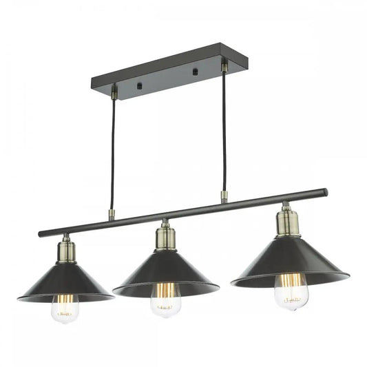 dar lighting Där Lighting Group, JAL0361 Jalen 3 Light Bar Pendant Graphite Antique Brass - dar lighting Där Lighting Group, JAL0361 Jalen 3 Light Bar Pendant Graphite Antique Brass