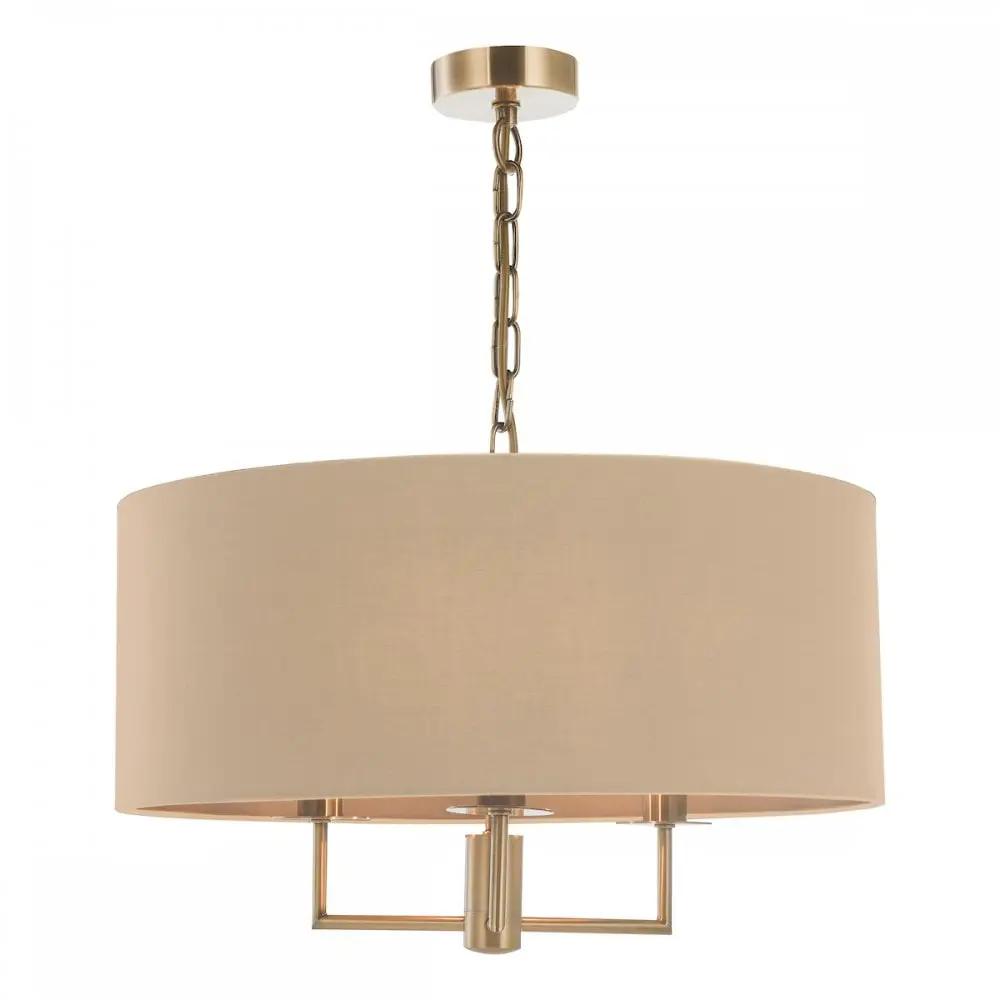 dar lighting Där Lighting Group, JAM0301 Jamelia 3 Light Shadelier Antique Brass Taupe Shade - dar lighting Där Lighting Group, JAM0301 Jamelia 3 Light Shadelier Antique Brass Taupe Shade