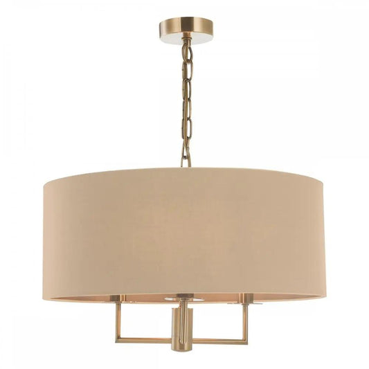 dar lighting Där Lighting Group, JAM0301 Jamelia 3 Light Shadelier Antique Brass Taupe Shade - dar lighting Där Lighting Group, JAM0301 Jamelia 3 Light Shadelier Antique Brass Taupe Shade