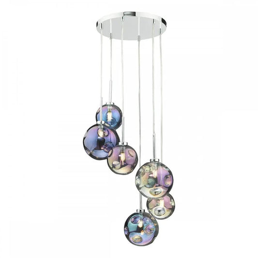 dar lighting Där Lighting Group MIR0655 Mira 6 Light Cluster Pendant Polished Chrome Iridised Glass - dar lighting Där Lighting Group MIR0655 Mira 6 Light Cluster Pendant Polished Chrome Iridised Glass