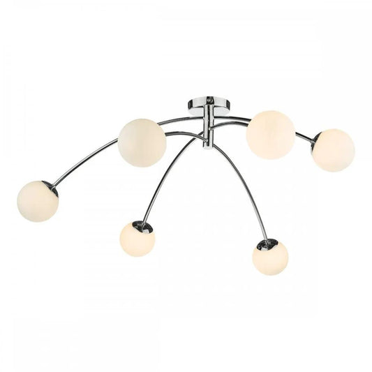 dar lighting Där Lighting Group, PUG6450 Puglia 6 Light Semi Flush Flush Ceiling Light Polished Chrome Opal Glass - dar lighting Där Lighting Group, PUG6450 Puglia 6 Light Semi Flush Flush Ceiling Light Polished Chrome Opal Glass