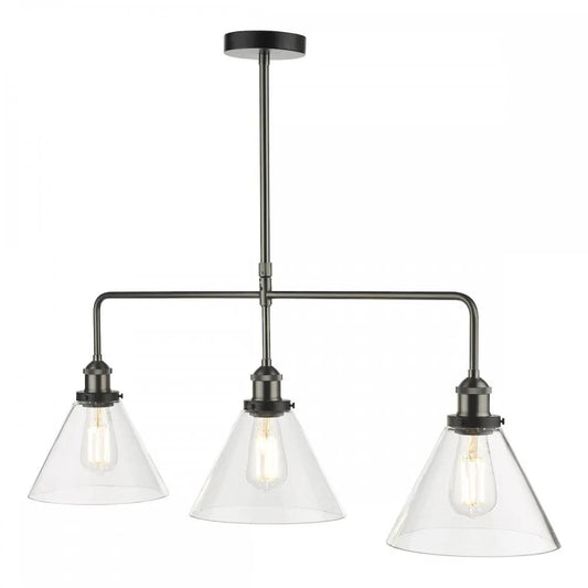 dar lighting Där Lighting Group, RAY0338 Ray 3 Light Bar Pendant Antique Nickel Clear Glass - dar lighting Där Lighting Group, RAY0338 Ray 3 Light Bar Pendant Antique Nickel Clear Glass