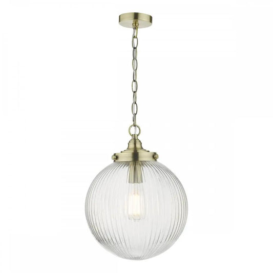 dar lighting Dar Lighting Group, TAM0175 Tamara 1 Light Single Pendant Antique Brass Ribbed Glass (S) - dar lighting Dar Lighting Group, TAM0175 Tamara 1 Light Single Pendant Antique Brass Ribbed Glass (S)