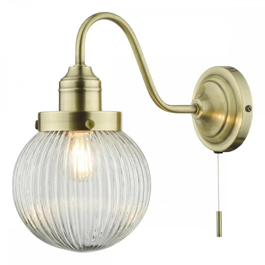 dar lighting Där Lighting Group TAM0775 Tamara Single Wall Light Antique Brass Ribbed Glass - dar lighting Där Lighting Group TAM0775 Tamara Single Wall Light Antique Brass Ribbed Glass