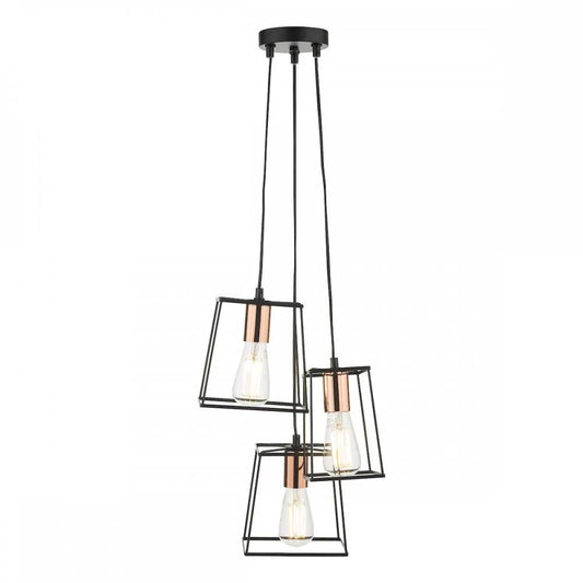 dar lighting Där Lighting Group, TOW0322 Tower 3 Light Cluster Pendant Black And Copper - dar lighting Där Lighting Group, TOW0322 Tower 3 Light Cluster Pendant Black And Copper