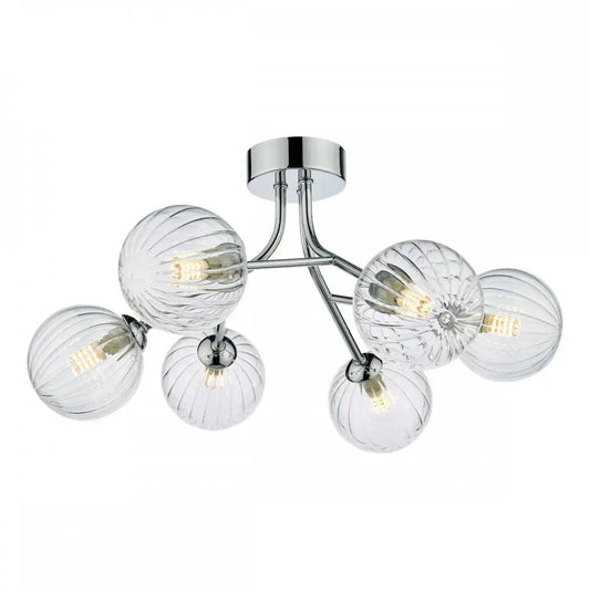 dar lighting Där Lighting Group, YIS6450 Yiska 6 Light Semi Flush Polished Chrome Ribbed Glass - dar lighting Där Lighting Group, YIS6450 Yiska 6 Light Semi Flush Polished Chrome Ribbed Glass